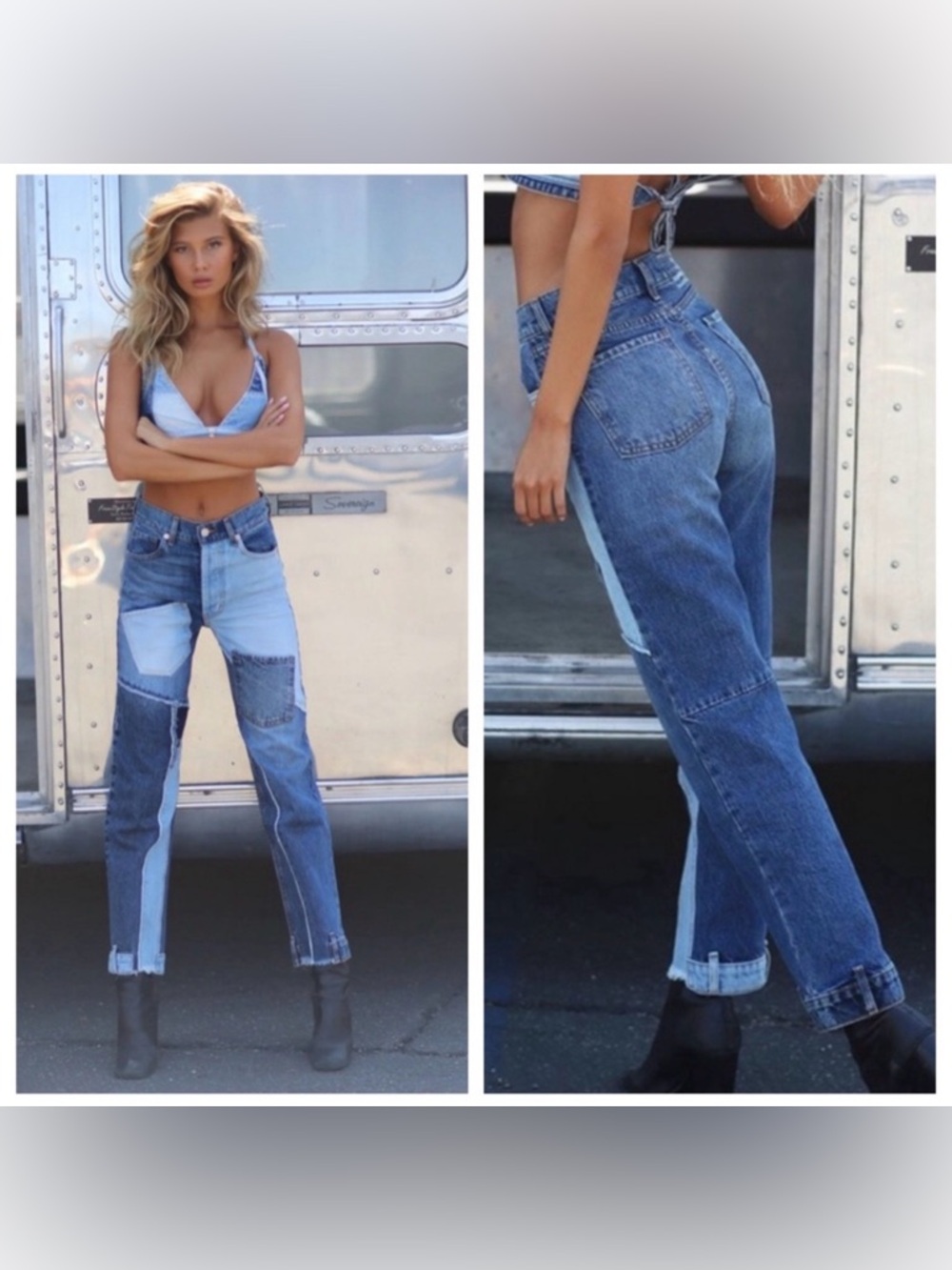revice denim patchwork straight leg jeans
